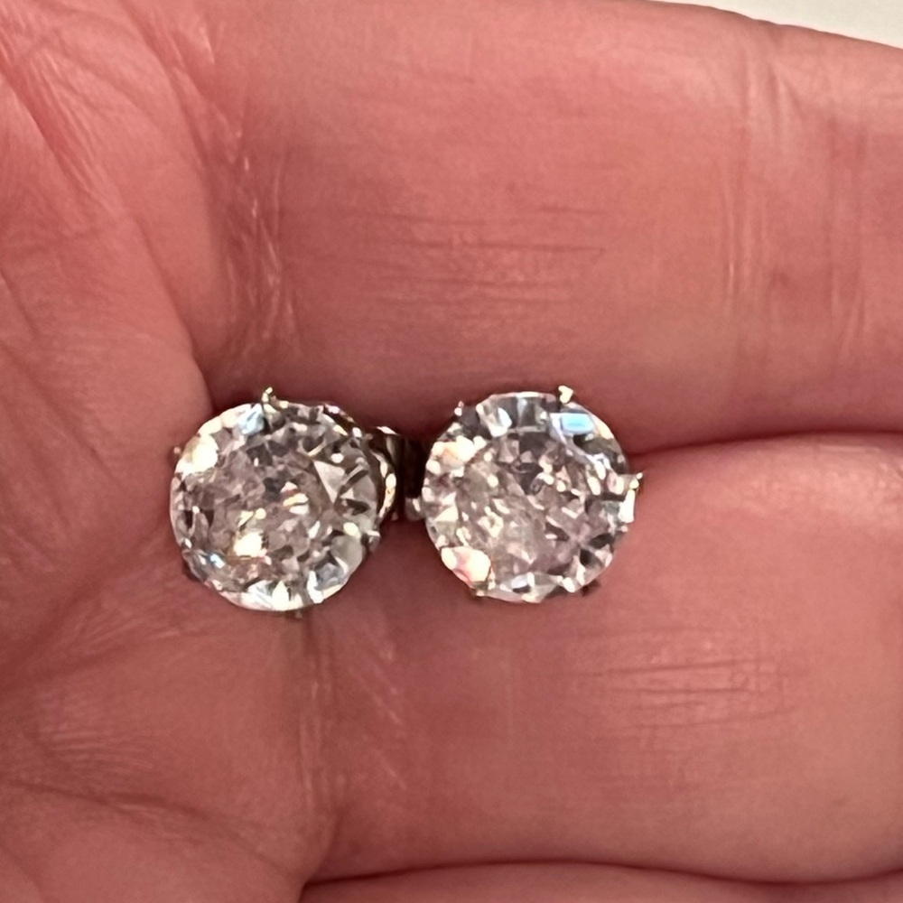 Sterling Silver Diamond Stud Earrings